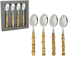 Colher sorvete 04pc inox cabo bambu