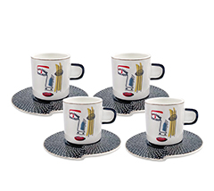 Xicara 08pc cafe c/ borda dourada faces bone china 100ml