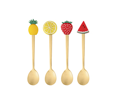Colher cha 04pc fruit dourado aco inox 14,5cm