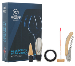 Kit 04pc p/ vinho aco inox amadeirado