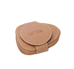 Porta copo 06pc eco couro borda italiana organico bege